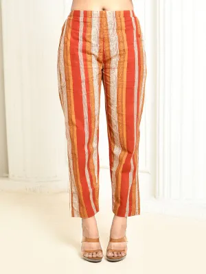 Amora Red Pure Cotton Handprinted Pant Only