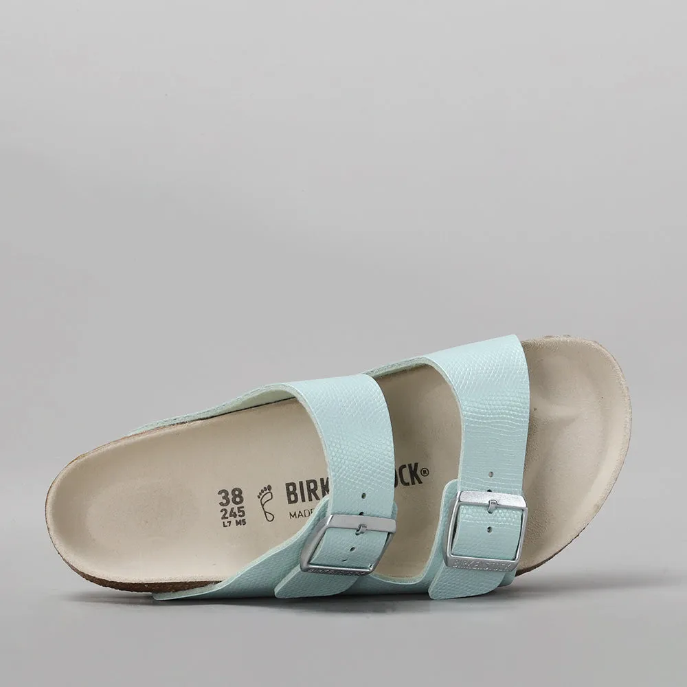 BIRKENSTOCK ARIZONA SHINY SURF GREEN EMBOSSED SANDALS