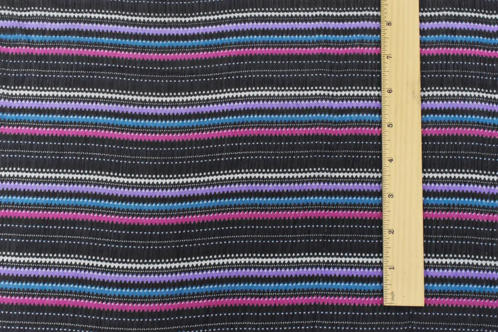 Black-Pink-Multi Mini Wave Stripe Printed Poly Crinkle Yoryu Chiffon Fabric