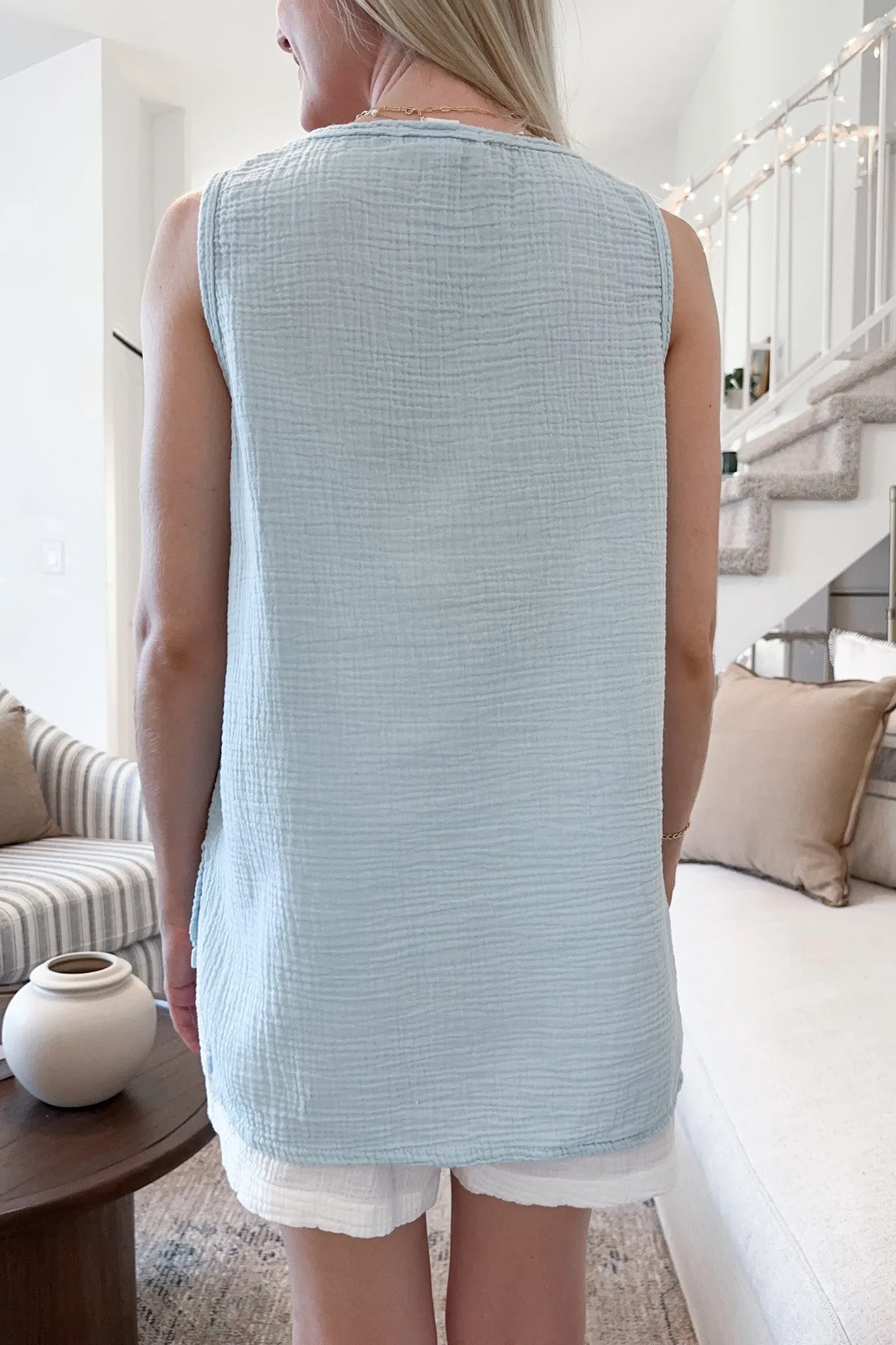 Breeze Cotton Sleeveless Blouse in Surf Blue