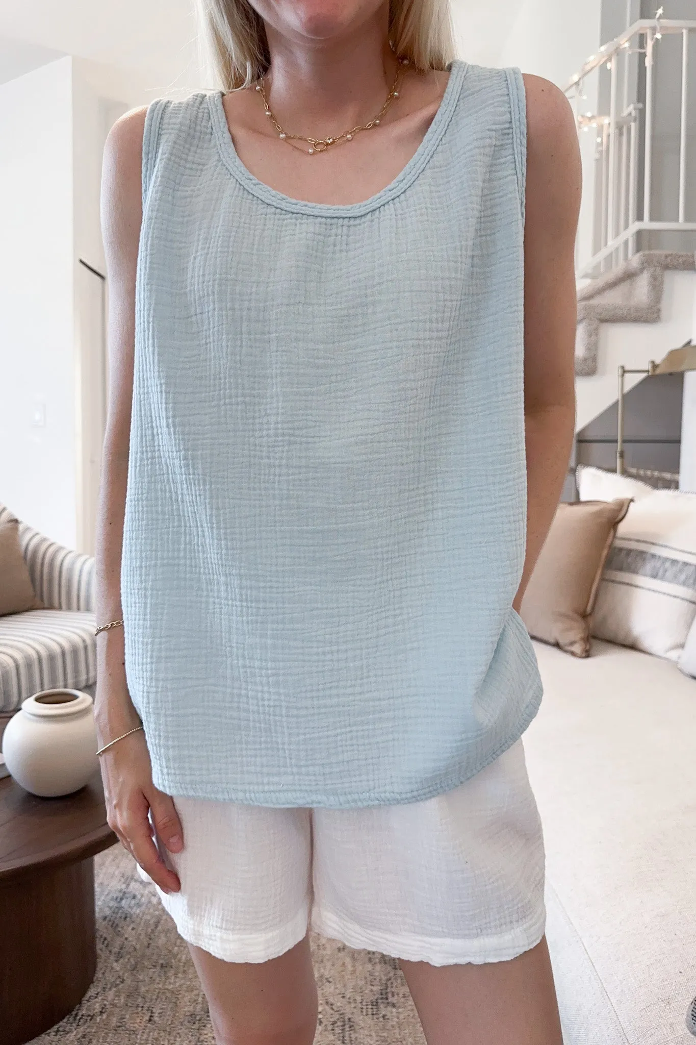 Breeze Cotton Sleeveless Blouse in Surf Blue