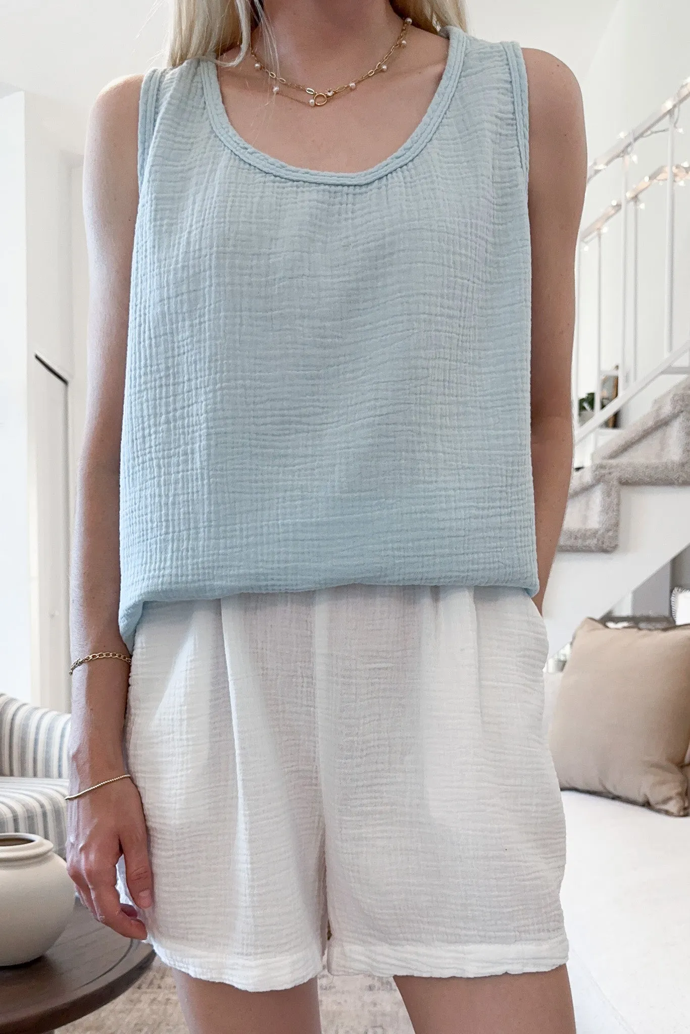 Breeze Cotton Sleeveless Blouse in Surf Blue