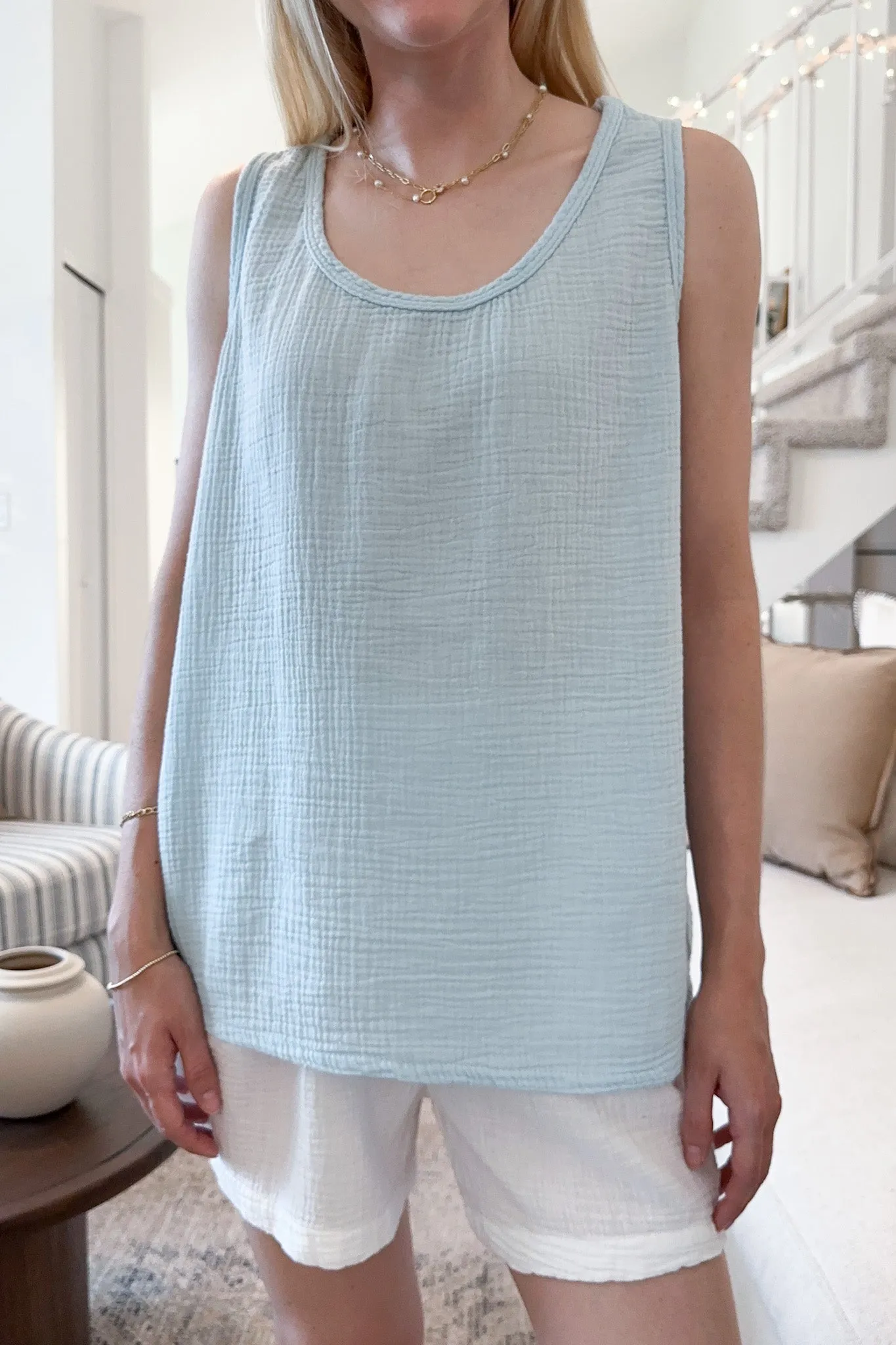 Breeze Cotton Sleeveless Blouse in Surf Blue