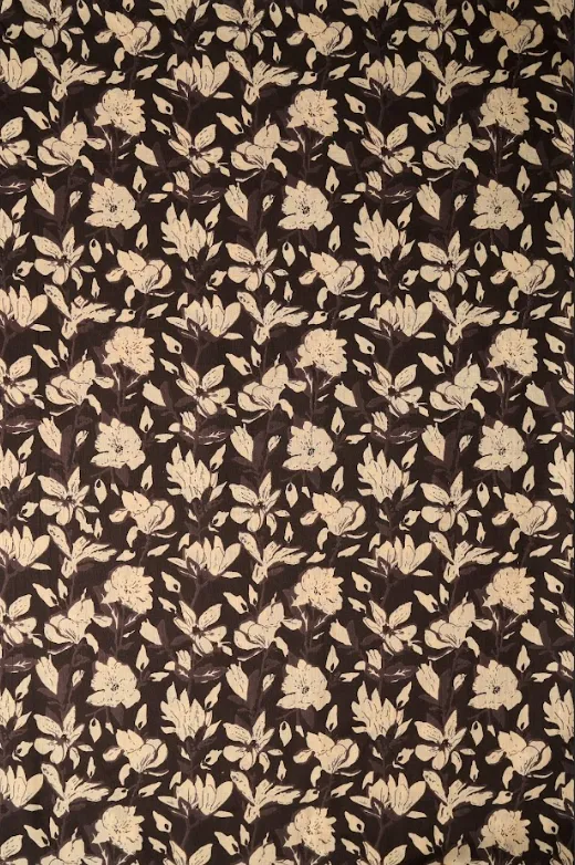 Charcoal Floral Pattern Printed Summer Pure Cotton Fabric