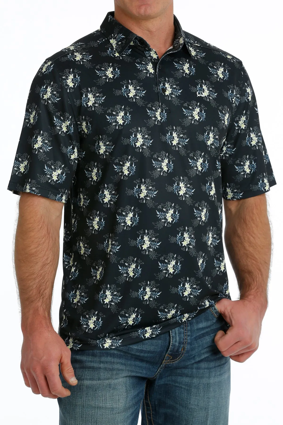 Cinch Men's Arenaflex Short Sleeve Floral Polo in Navy