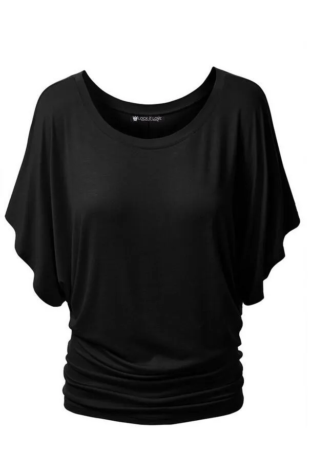 Clearance Scoop Pure Color Short Bat-wing Sleeves Loose T-shirt