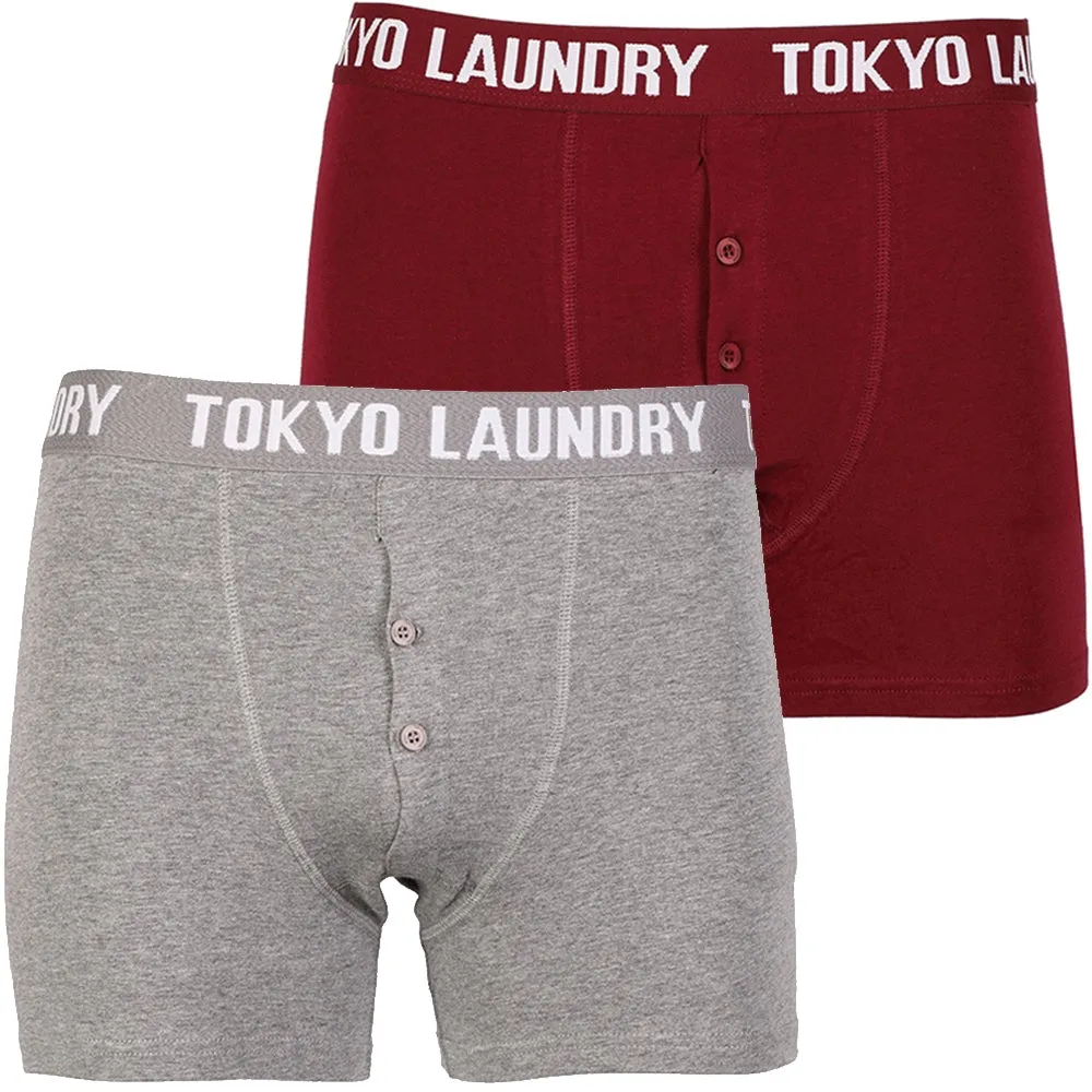 Dakota (2 Pack) Boxer Shorts Set in Mid Grey Marl / Oxblood  - Tokyo Laundry