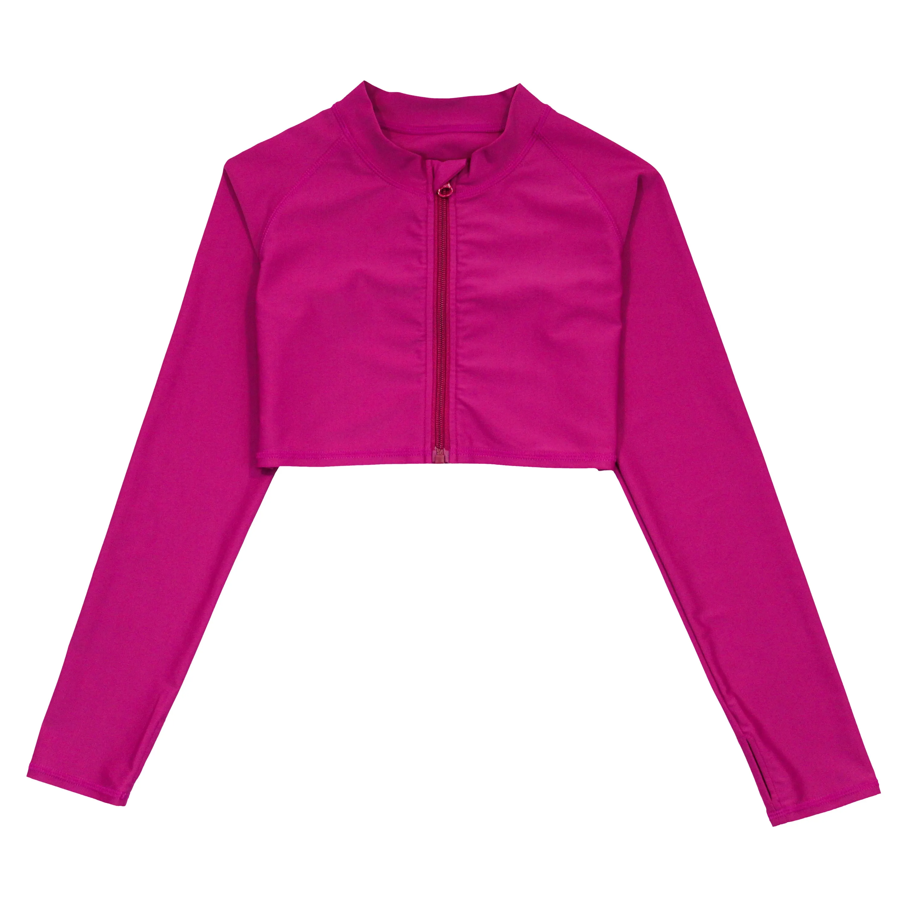 Girls Long Sleeve Crop Rash Guard | "Fuchsia”