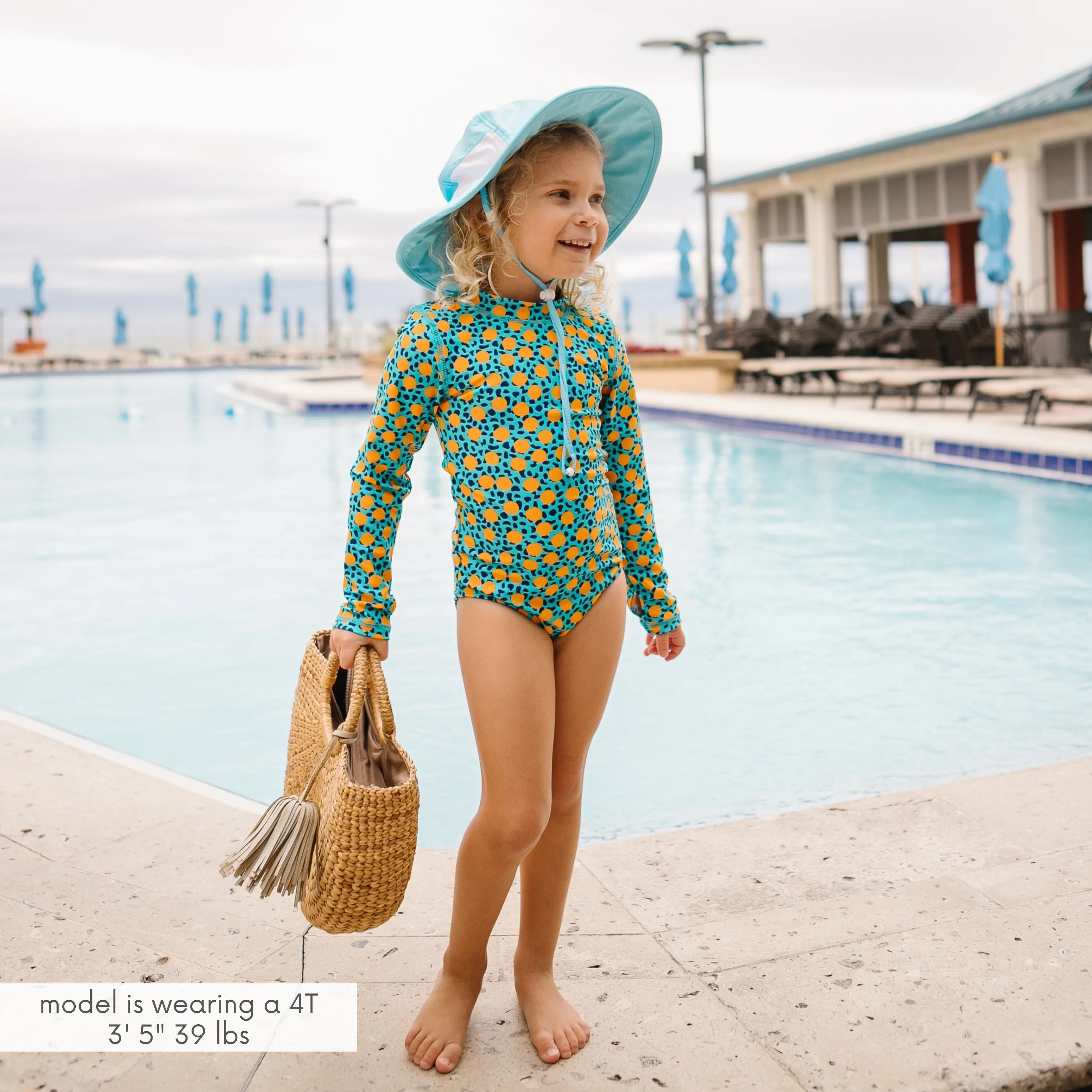 Girls Long Sleeve Surf Suit (One Piece Bodysuit) | "Geo Party"