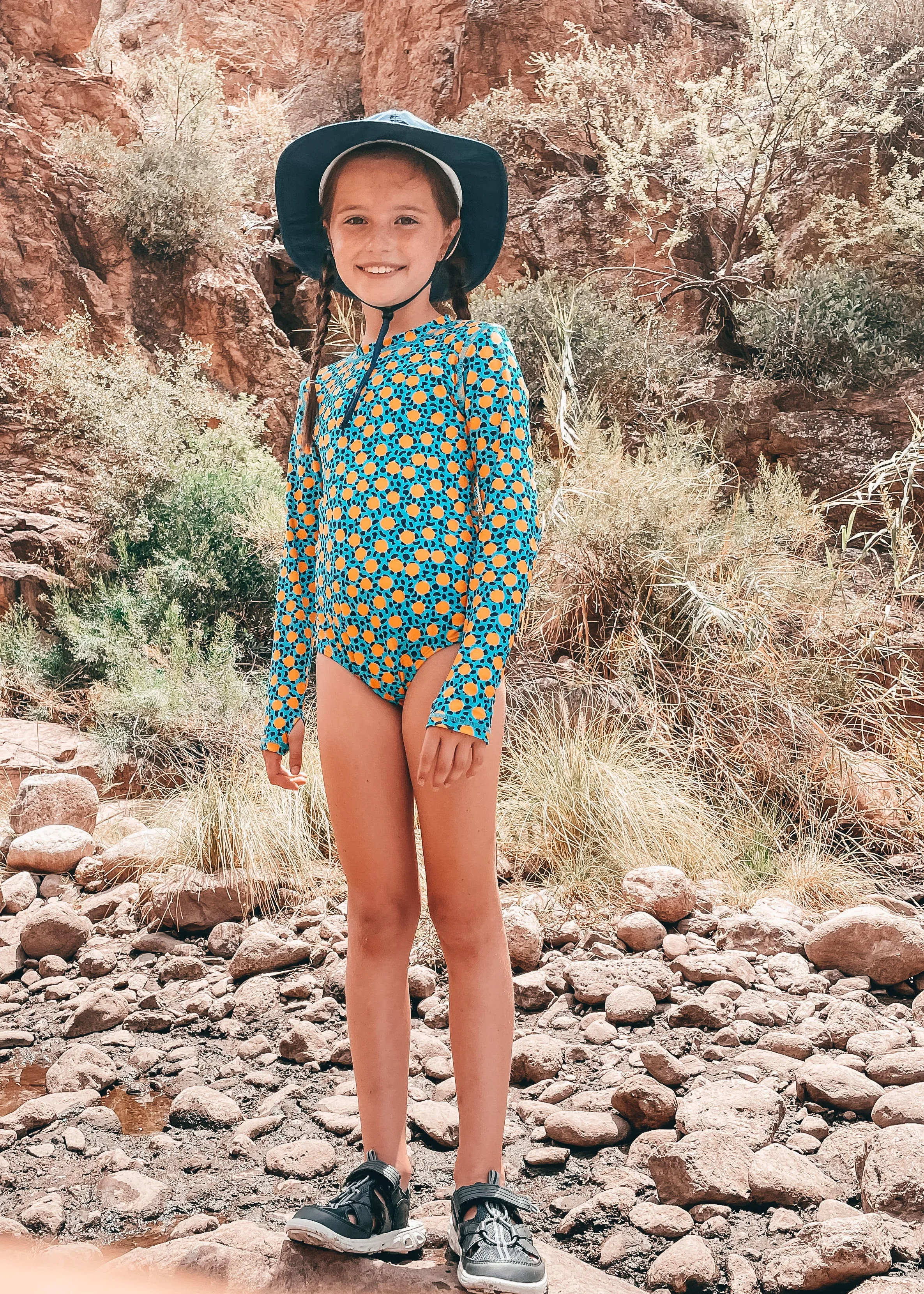 Girls Long Sleeve Surf Suit (One Piece Bodysuit) | "Geo Party"