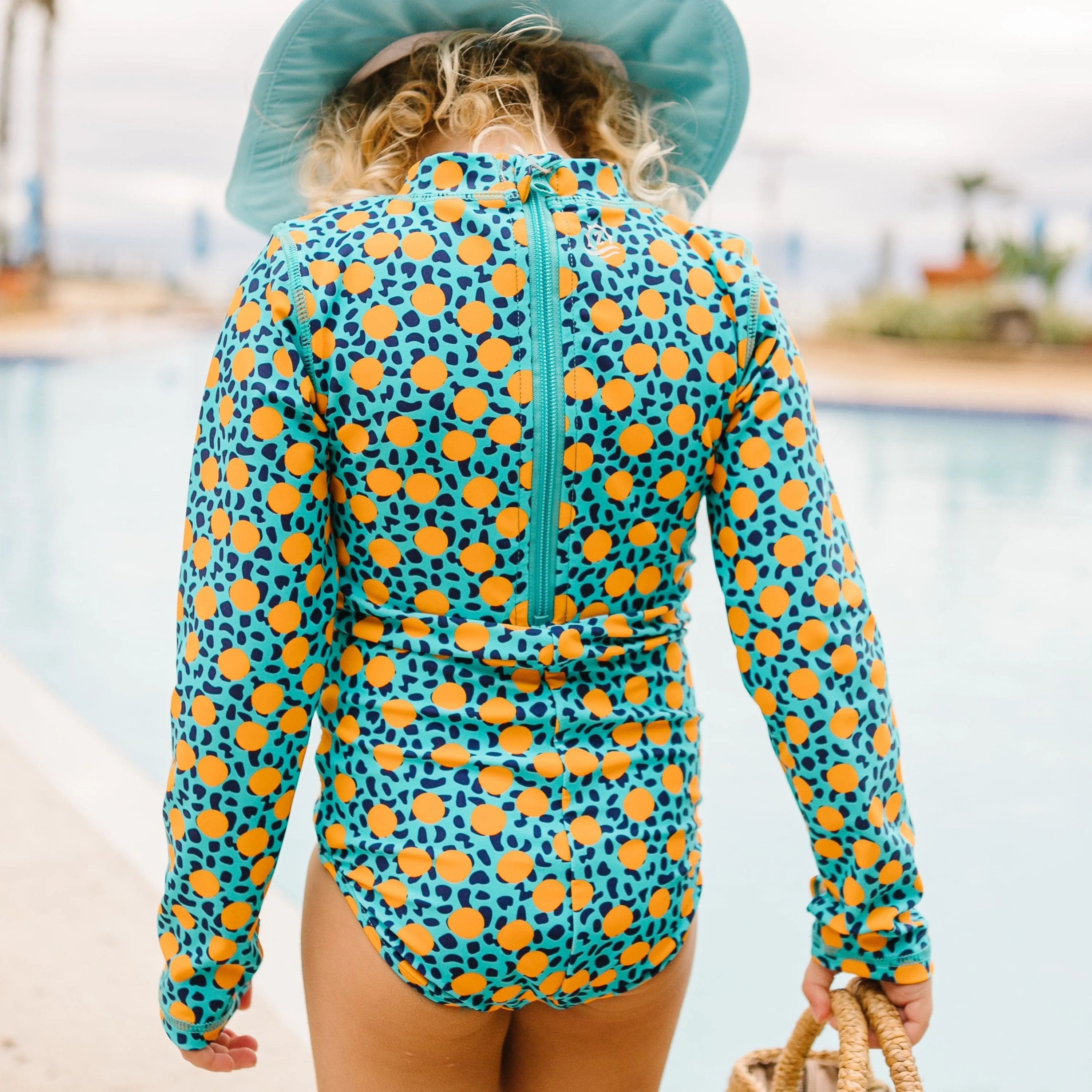 Girls Long Sleeve Surf Suit (One Piece Bodysuit) | "Geo Party"