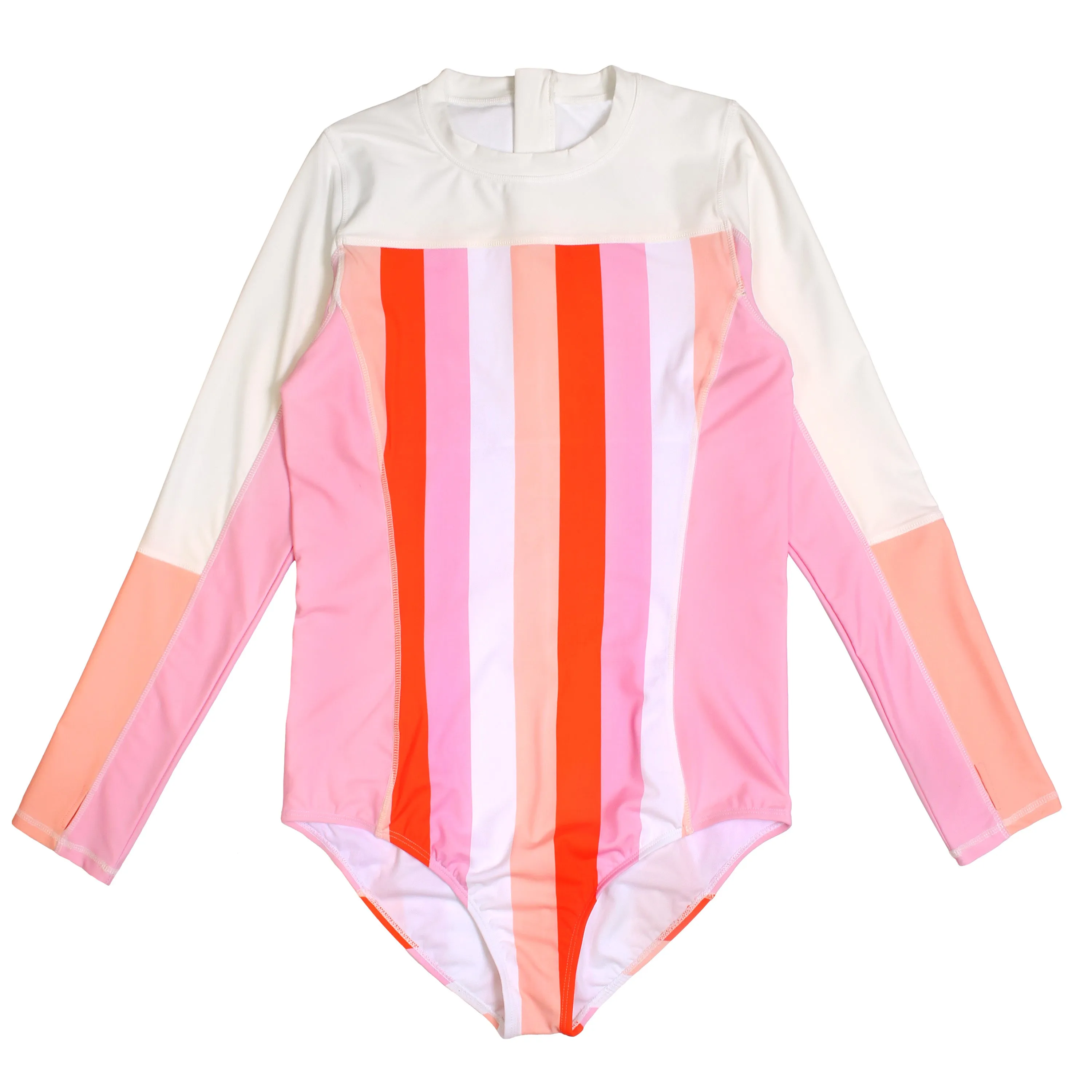 Girls Long Sleeve Surf Suit (One Piece Bodysuit) | "Peachy Stripes"