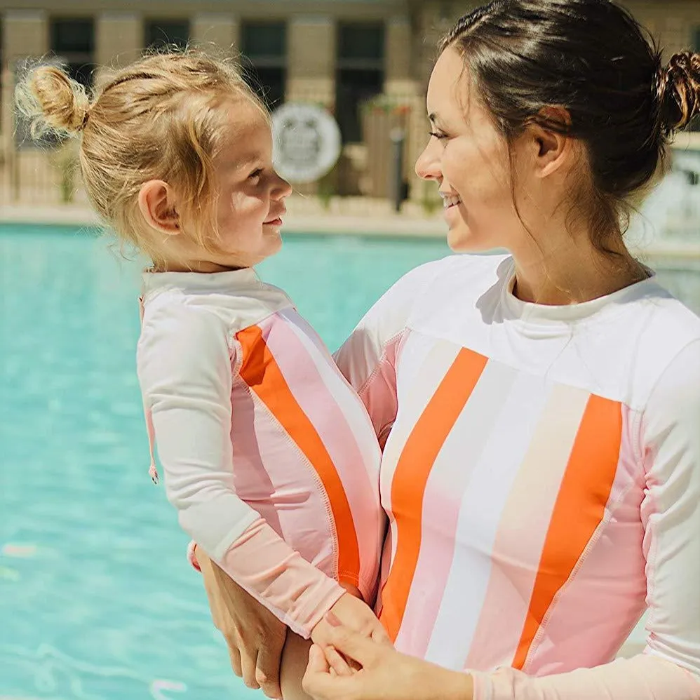 Girls Long Sleeve Surf Suit (One Piece Bodysuit) | "Peachy Stripes"