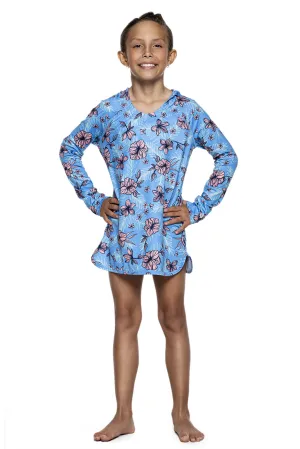 Girl's Seacoast Swim Cover-Up Dress  |  Clear Sky Blue TROPICAL DAZE