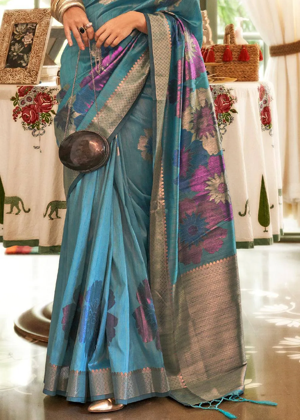 Jay Blue Zari Handloom Silk Saree