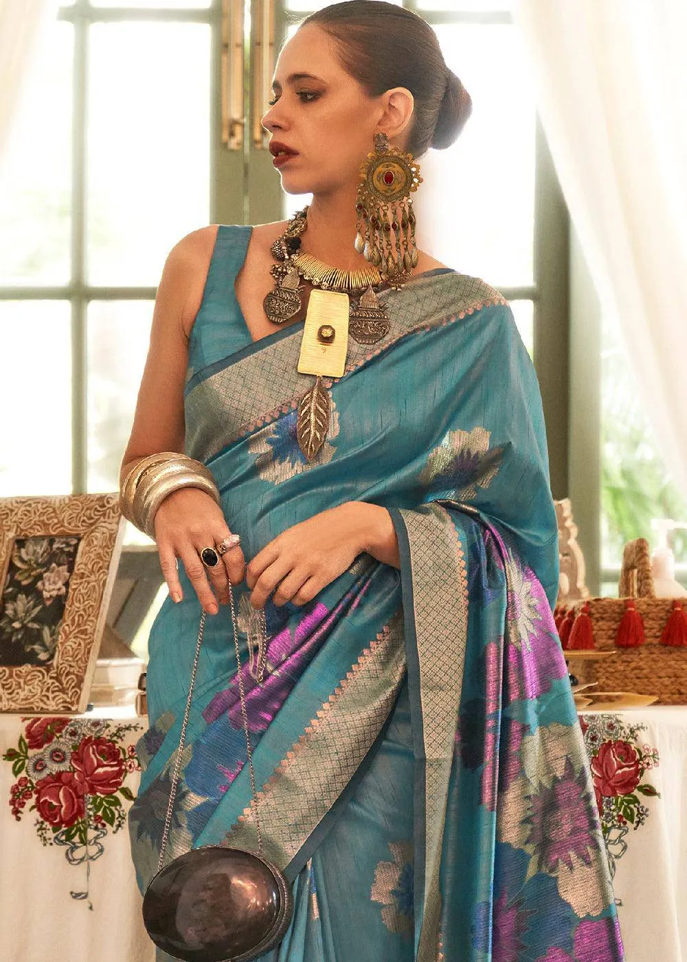 Jay Blue Zari Handloom Silk Saree