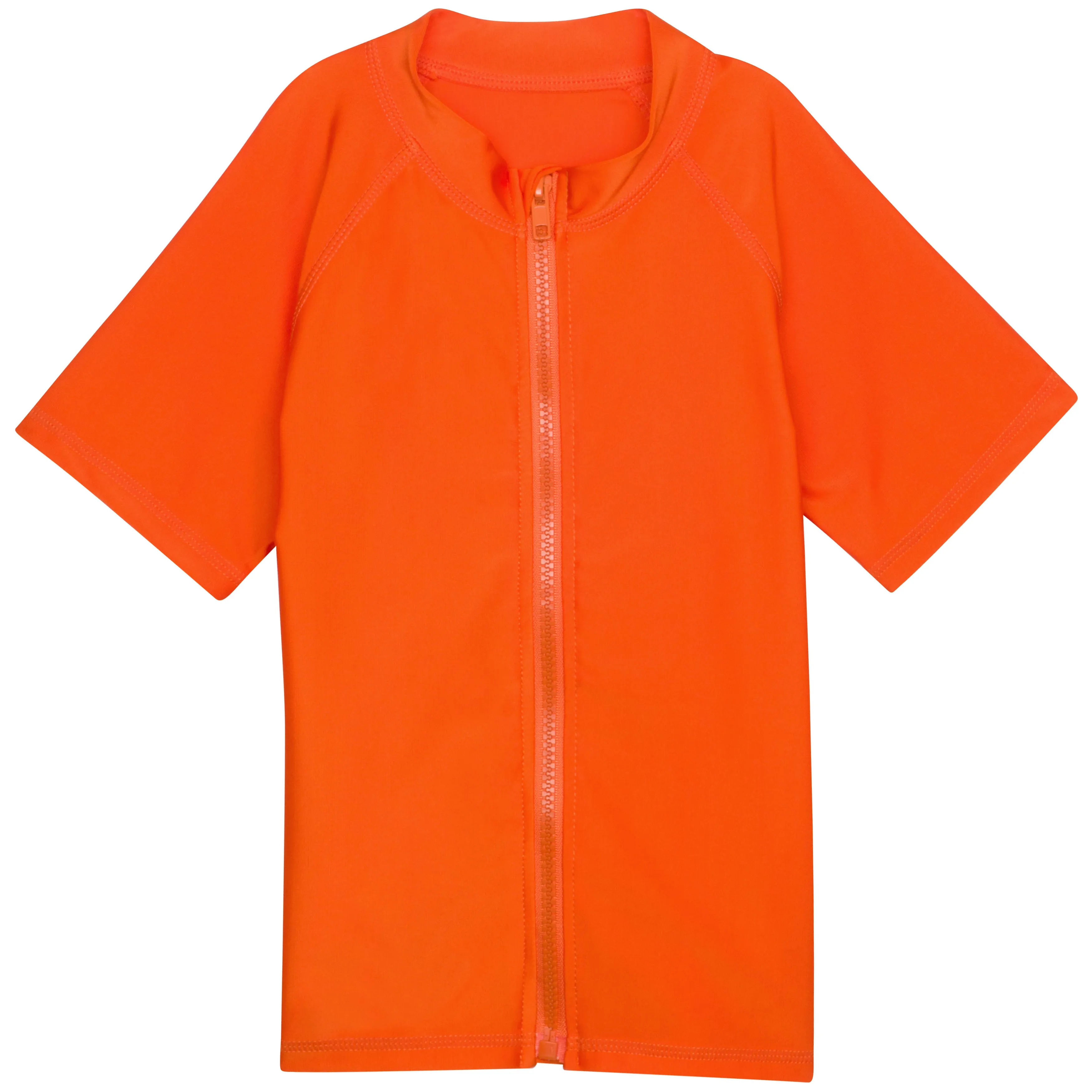 Kids Short Sleeve Zipper Rash Guard Swim Shirt | “Orange”