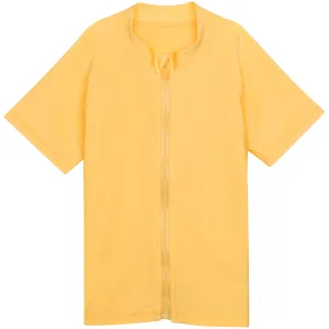 Kids Short Sleeve Zipper Rash Guard Swim Shirt | “Yellow”