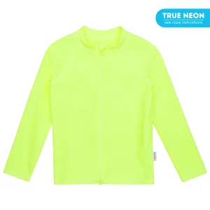 Kids UPF 50  Long Sleeve Zipper Rash Guard Swim Shirt | "Neon Yellow"