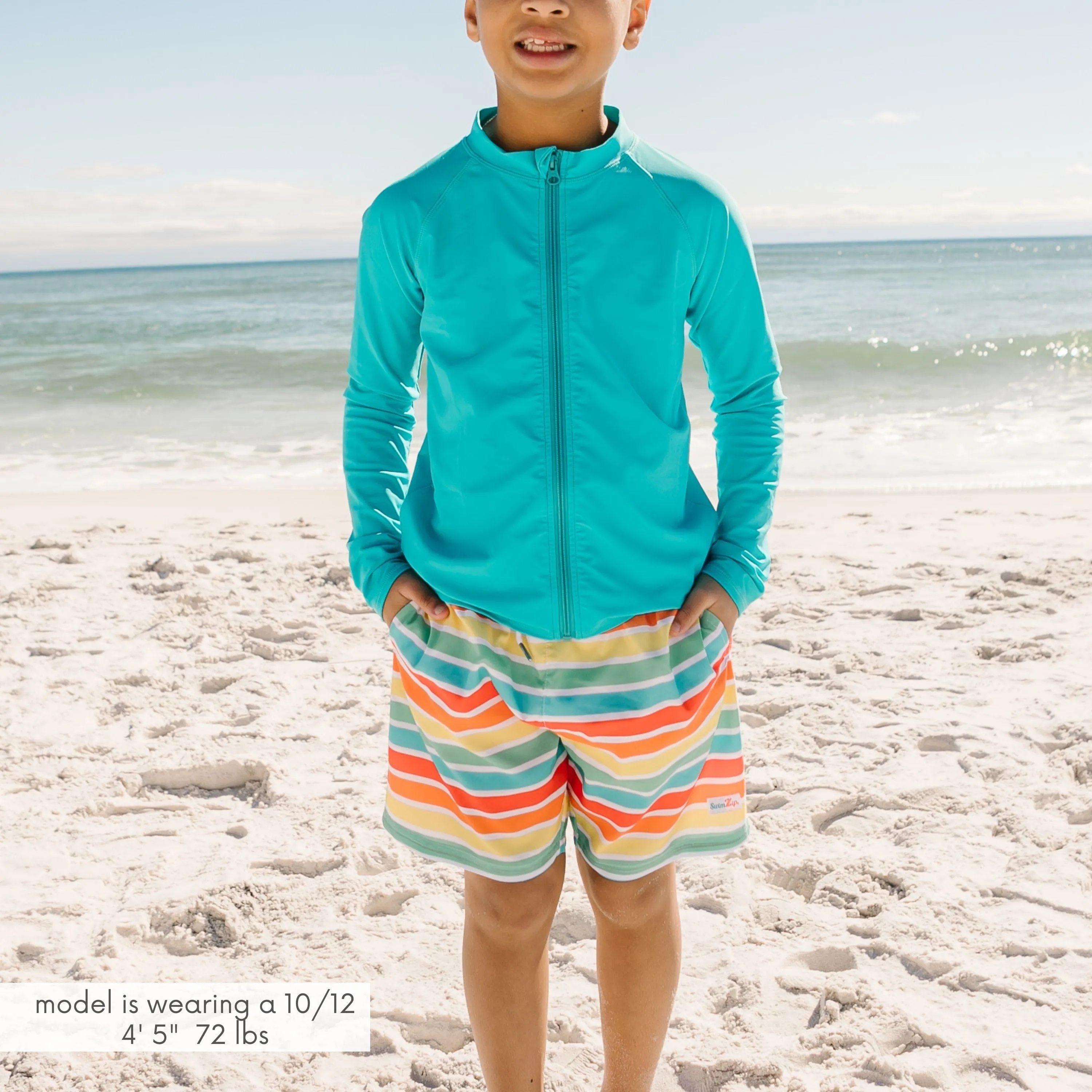 Kids UPF 50  Long Sleeve Zipper Rash Guard Swim Shirt | "Scuba Blue"