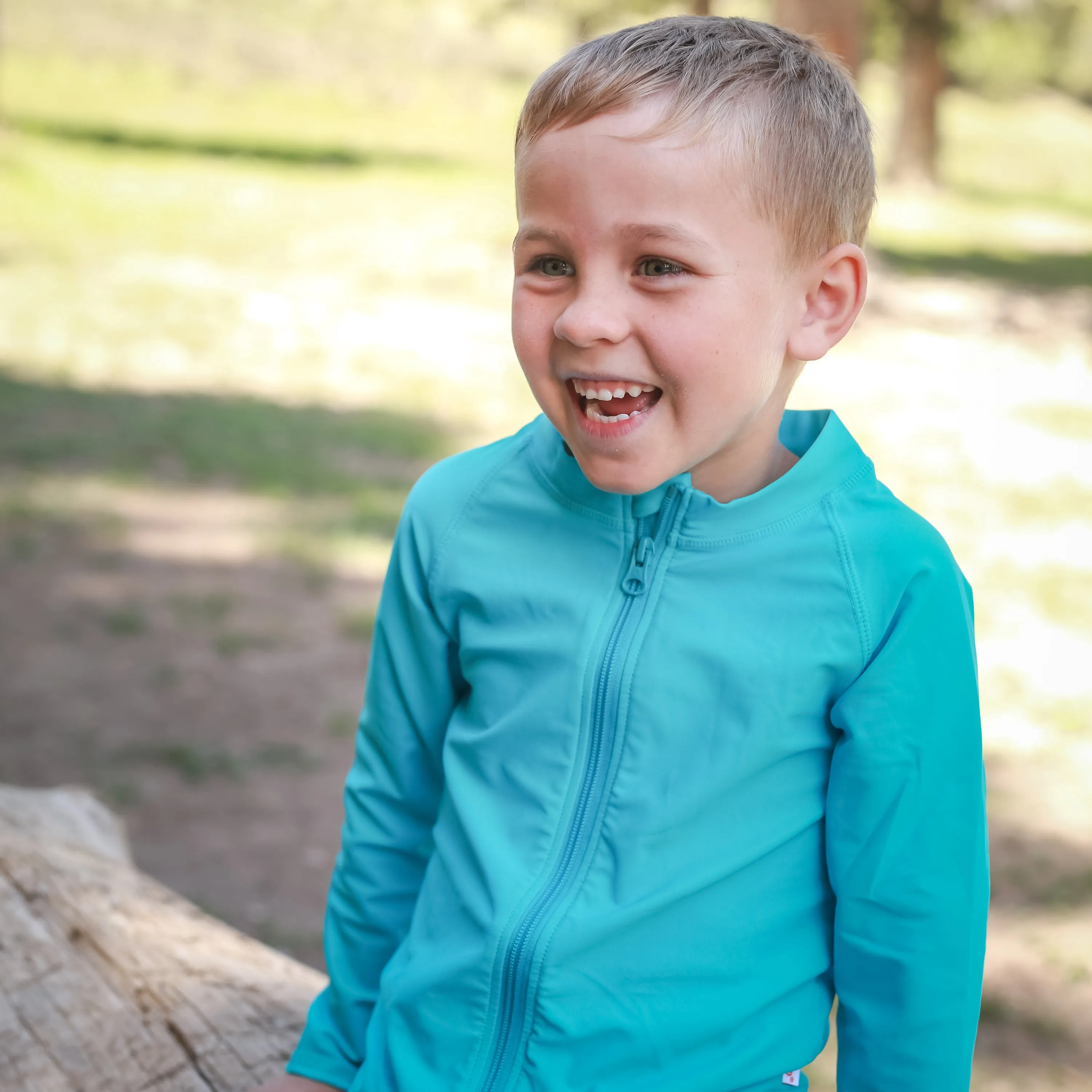 Kids UPF 50  Long Sleeve Zipper Rash Guard Swim Shirt | "Scuba Blue"