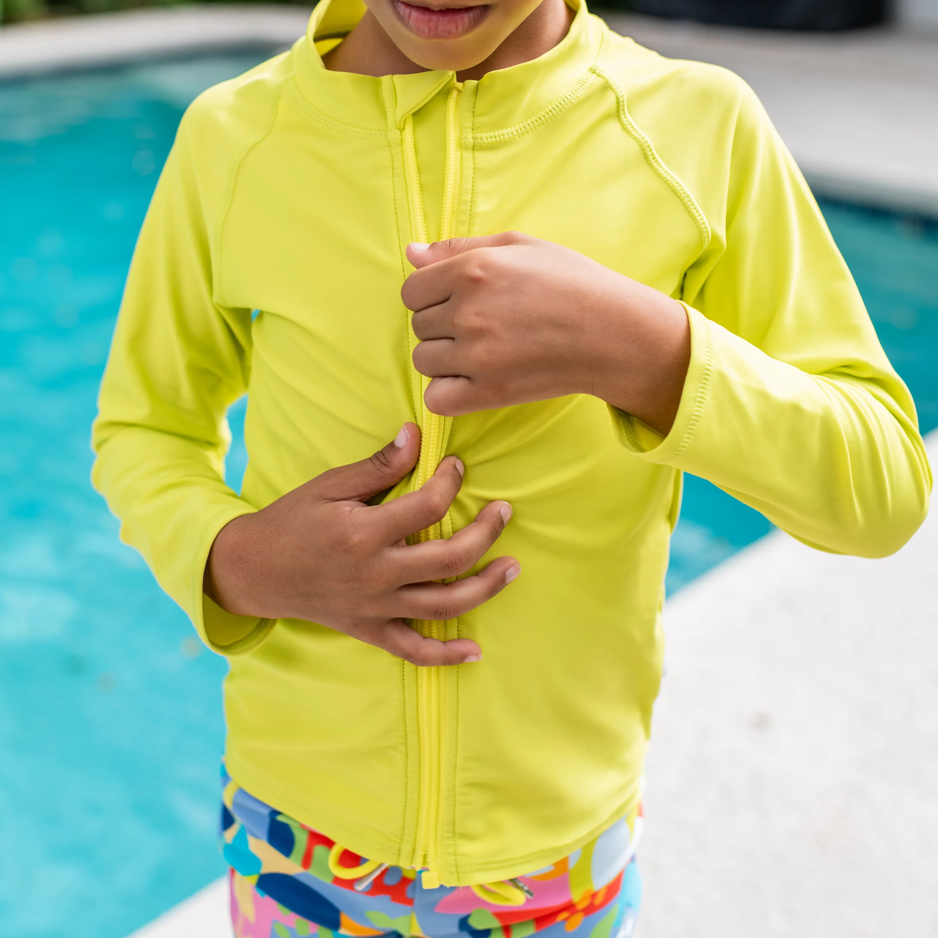 Kids UPF 50  Long Sleeve Zipper Rash Guard Swim Shirt | "Sulphur Yellow"