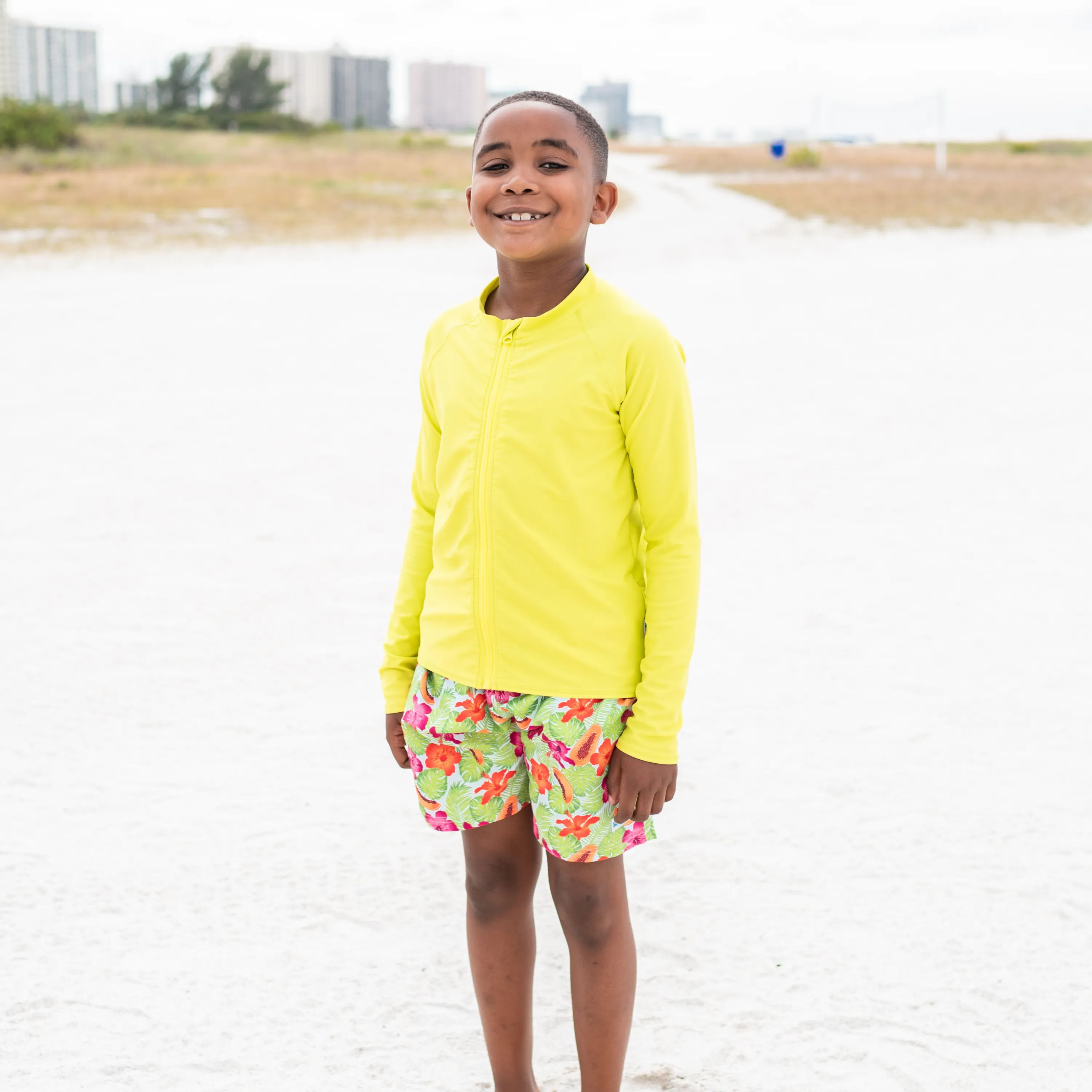 Kids UPF 50  Long Sleeve Zipper Rash Guard Swim Shirt | "Sulphur Yellow"