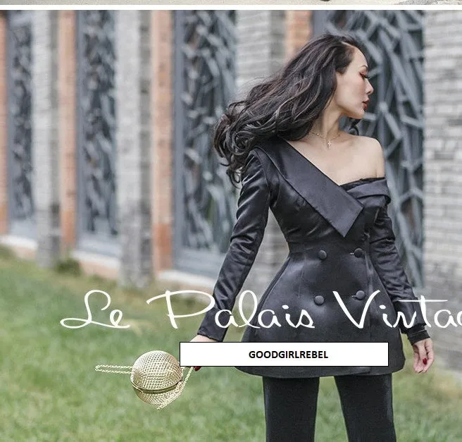 Le palais vintage satin three-dimensional cut waist off-the-shoulder retro blazer - Okle