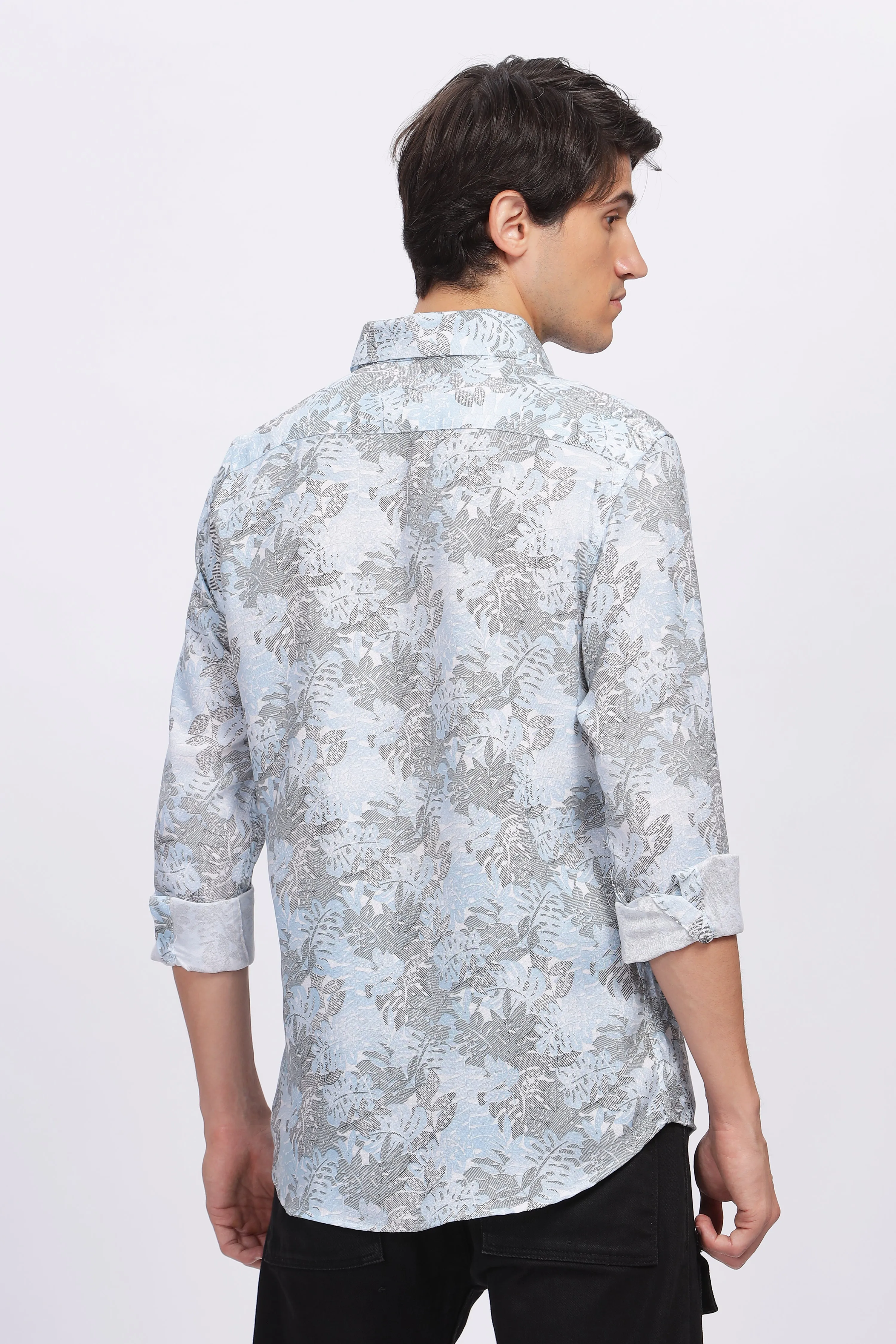 LEAFY BLUE LINEN SHIRT