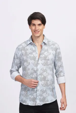 LEAFY BLUE LINEN SHIRT