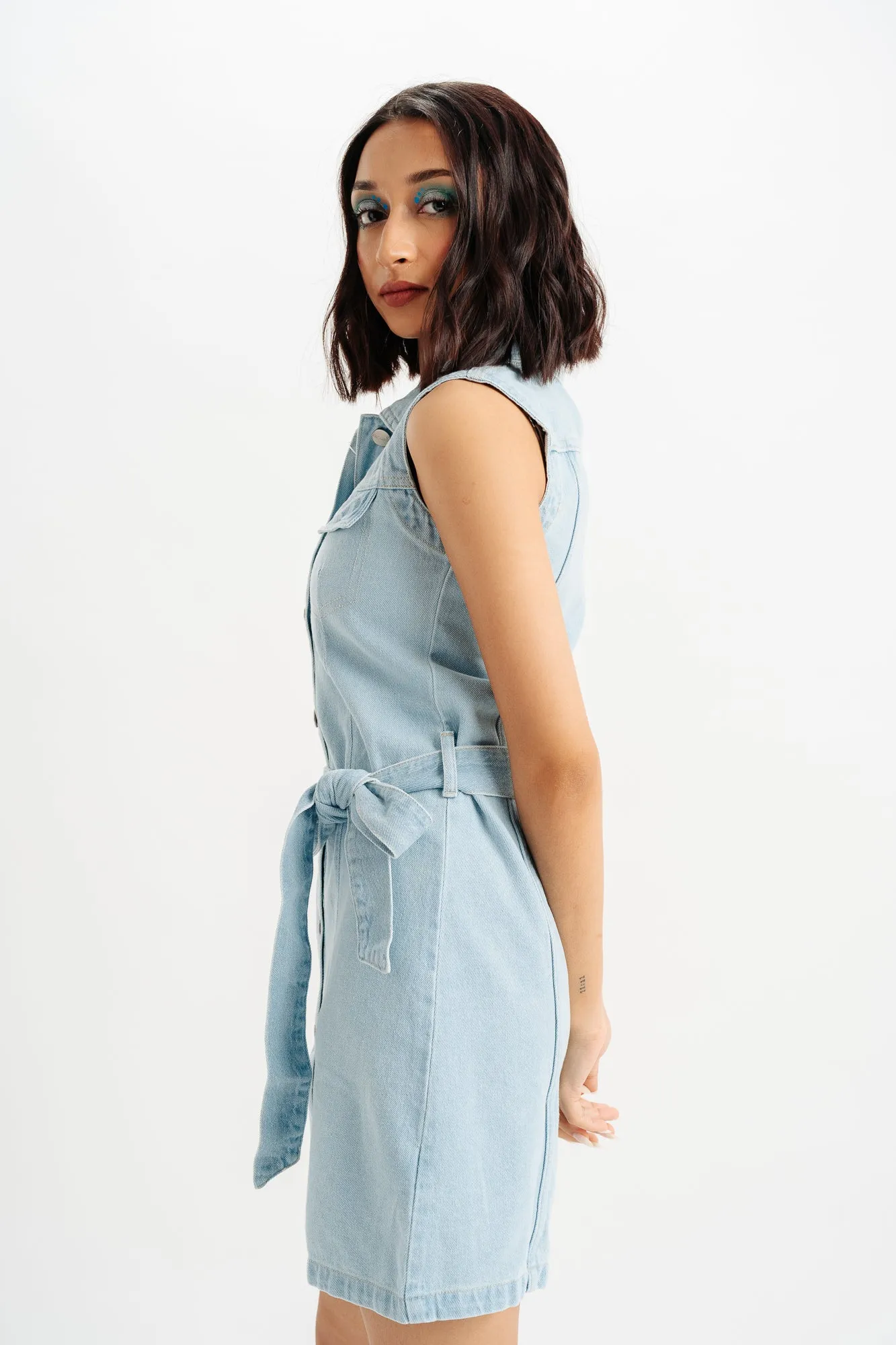 Light Blue Belted Dress