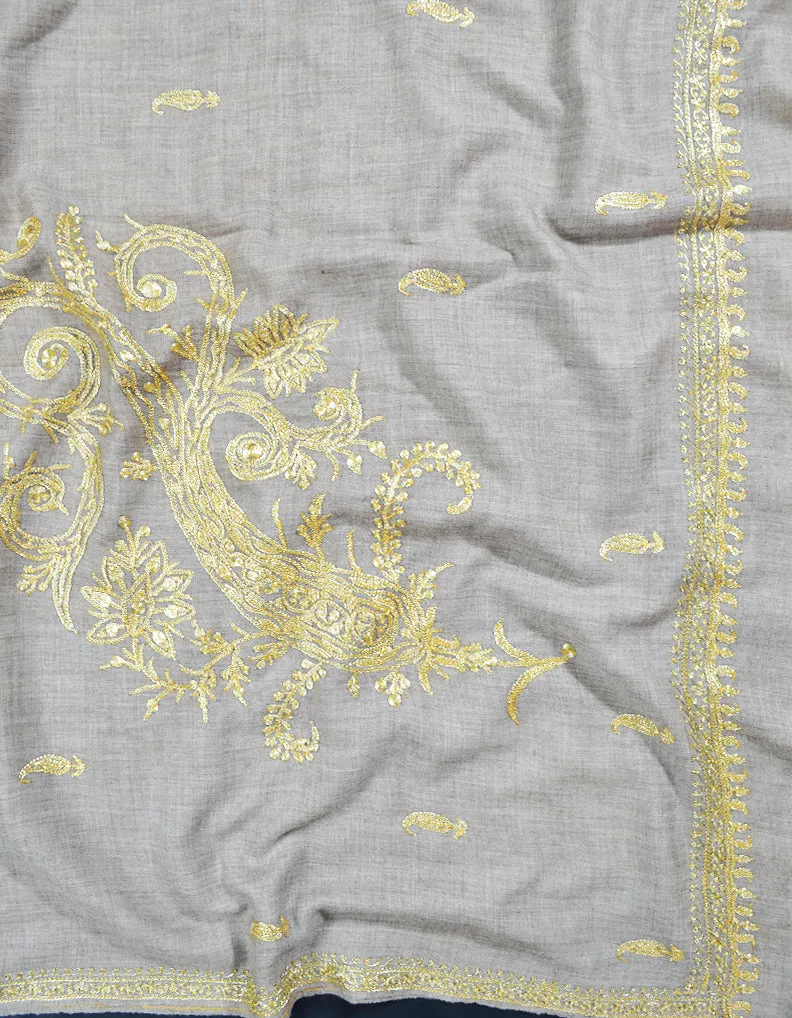 light natural tilla embroidery pashmina shawl 8611