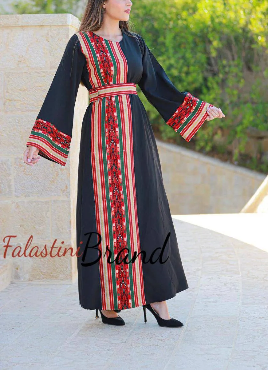 Majdalawi Like Black Dress with Cross Stitch Embroidery