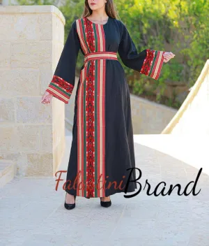 Majdalawi Like Black Dress with Cross Stitch Embroidery