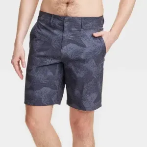 Men's 9" Leaf Printed Hybrid Swim Shorts - Goodfellow & Co Dark