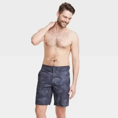 Men's 9" Leaf Printed Hybrid Swim Shorts - Goodfellow & Co Dark