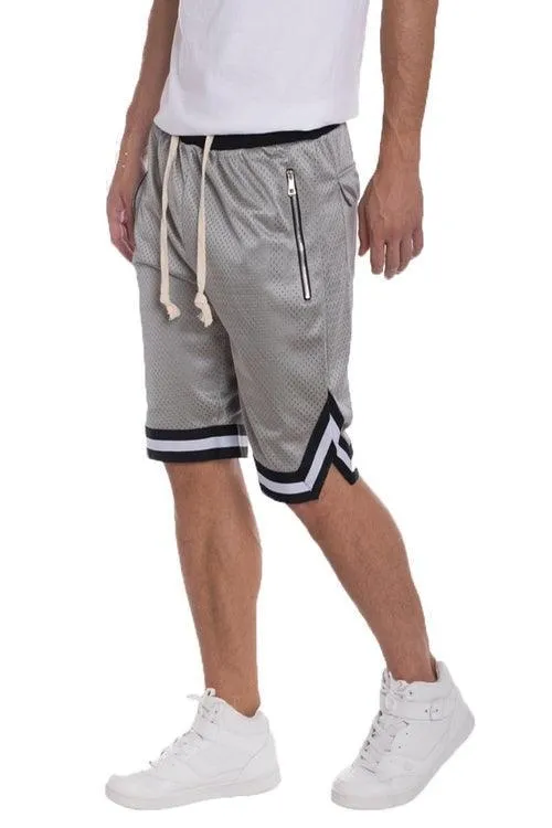 Mens Gray Double Mesh Layer Sports Shorts