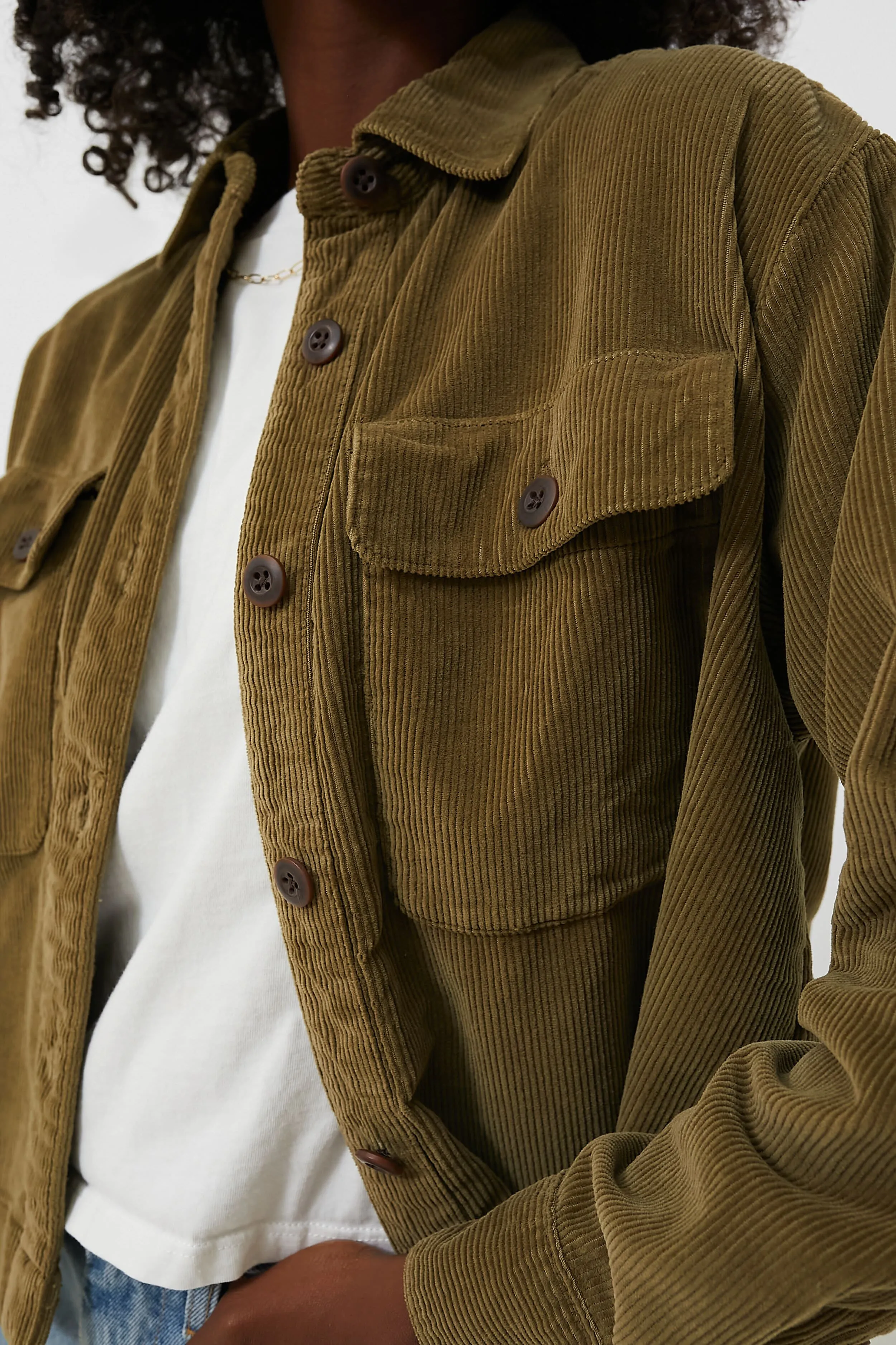 Military Olive Stretch Cord Overshirt