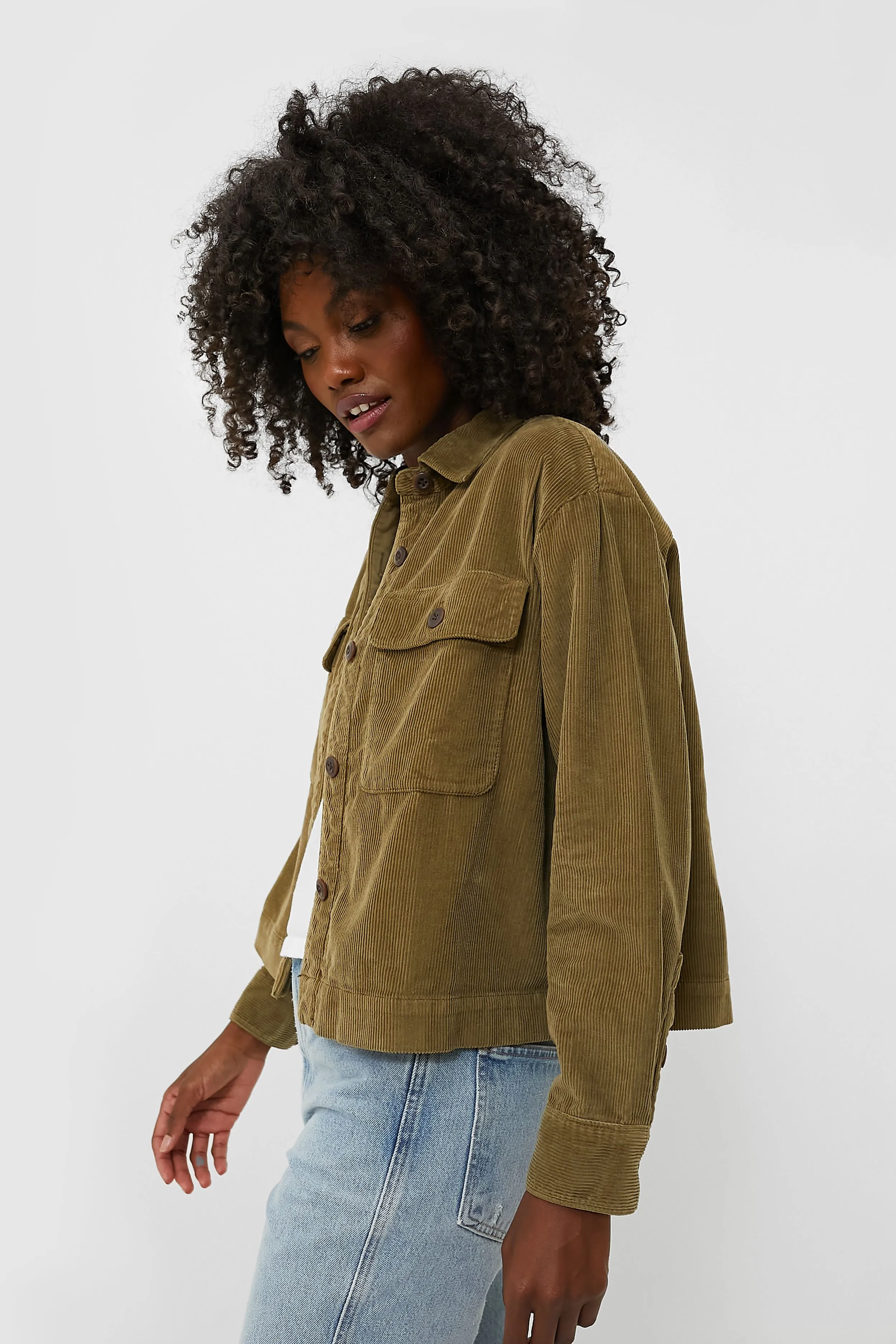 Military Olive Stretch Cord Overshirt