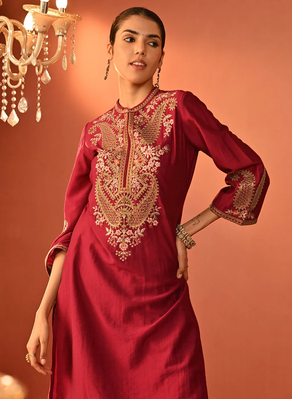 Mohiba Fuchsia Embroidered Co-ord Set for Women