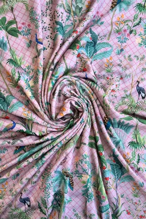 Peach Pichwai Printed Modal Satin Fabric