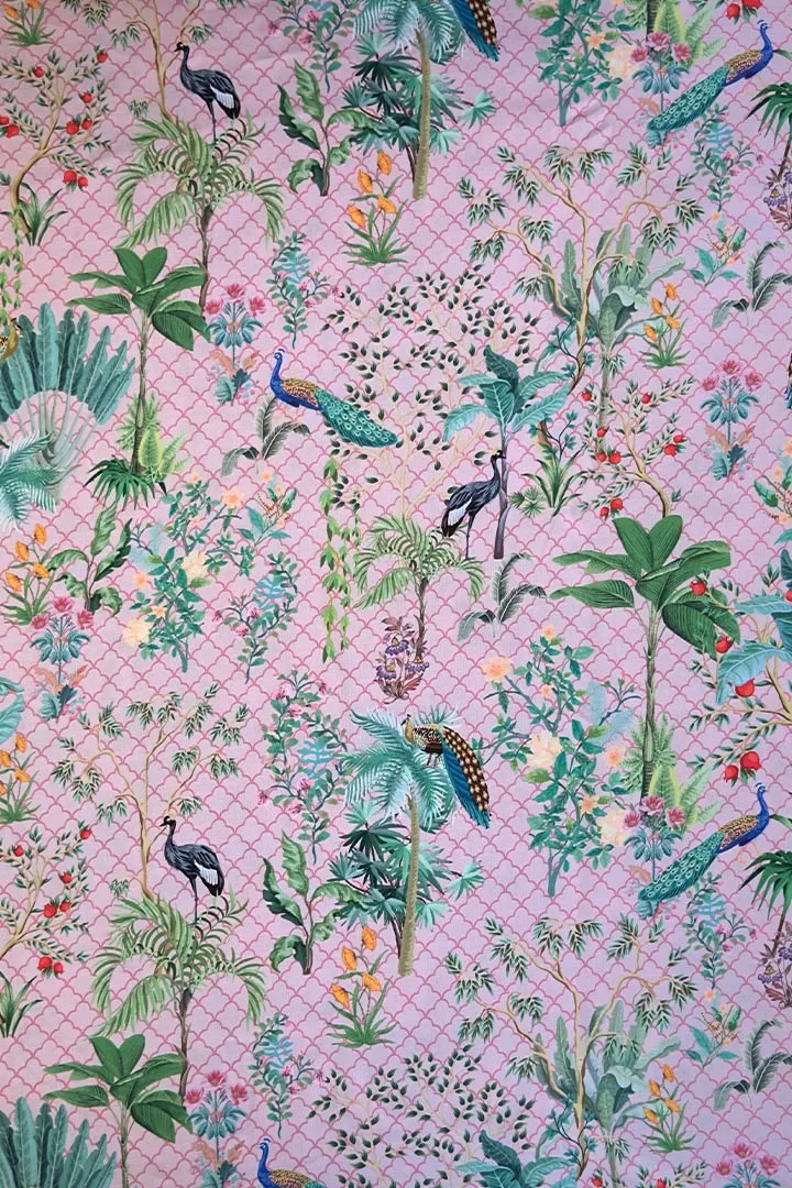 Peach Pichwai Printed Modal Satin Fabric