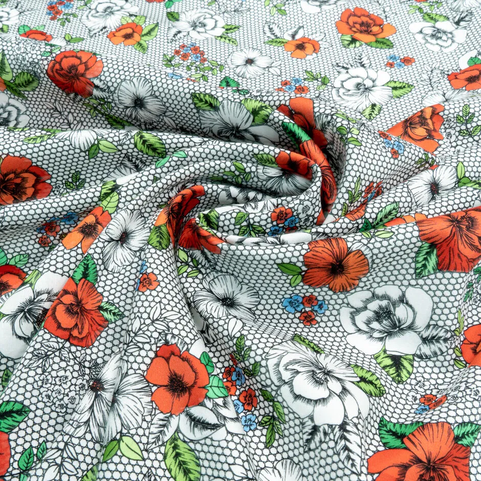 Red & White Floral Printed Luxury Cotton