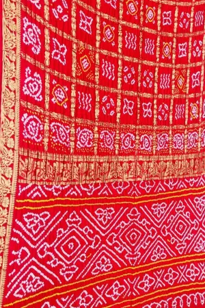 Red Bandhani Gajji Silk Gharchola Checks Saree