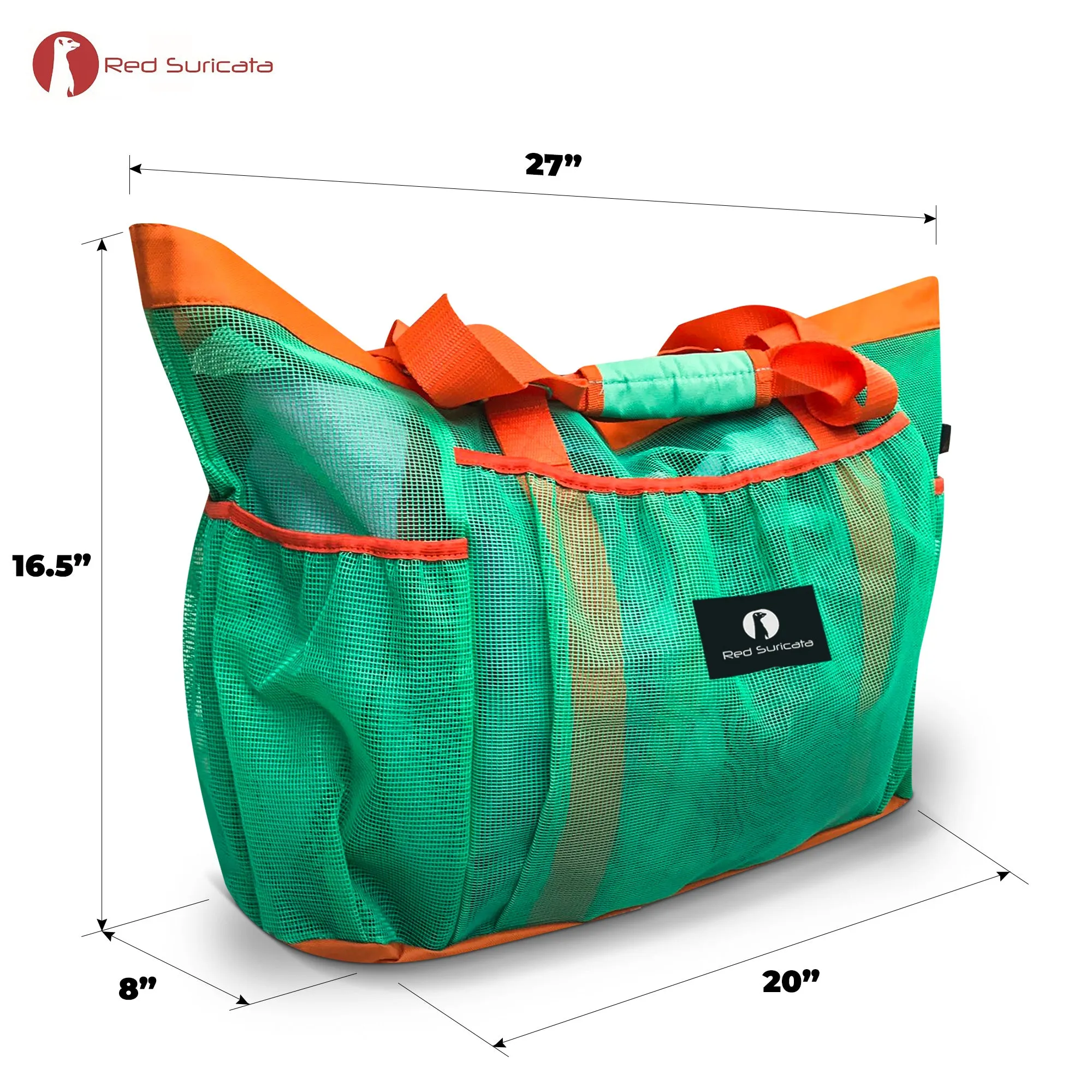 Red Suricata XL Mesh Beach Bag Tote -  Turquoise Green & Orange