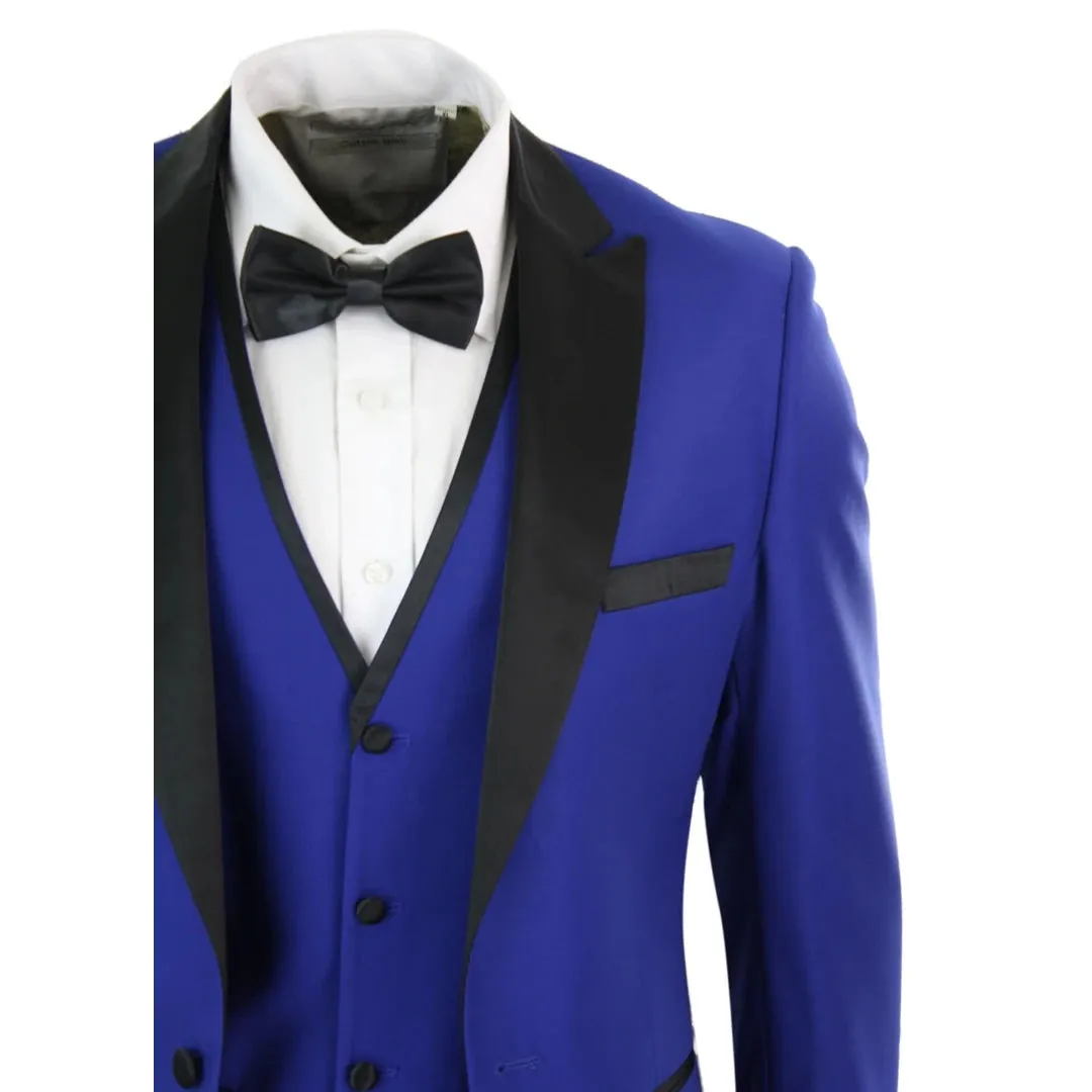 Regent - Men's 3 Piece Blue Satin Tuxedo Dinner Suit Wedding Prom Groom