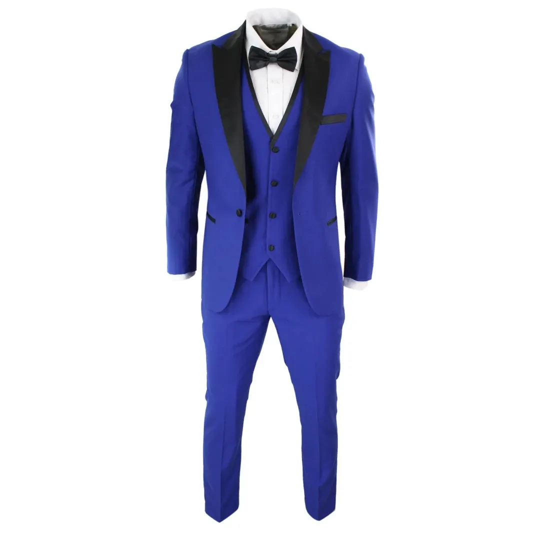 Regent - Men's 3 Piece Blue Satin Tuxedo Dinner Suit Wedding Prom Groom