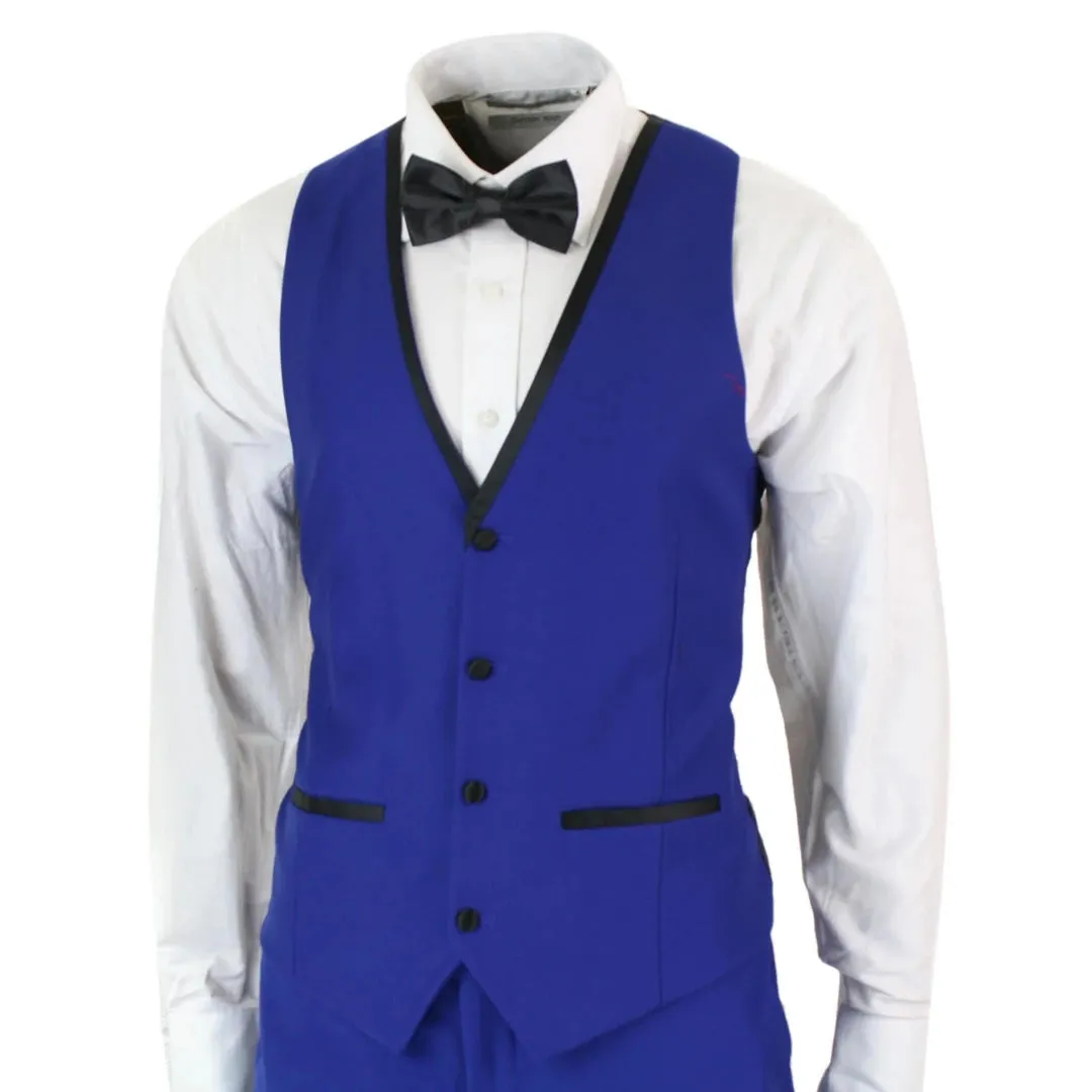 Regent - Men's 3 Piece Blue Satin Tuxedo Dinner Suit Wedding Prom Groom