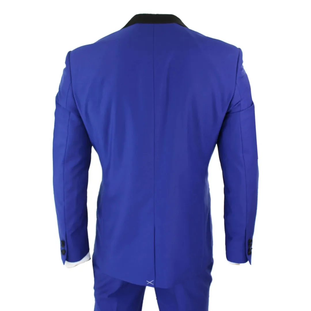 Regent - Men's 3 Piece Blue Satin Tuxedo Dinner Suit Wedding Prom Groom