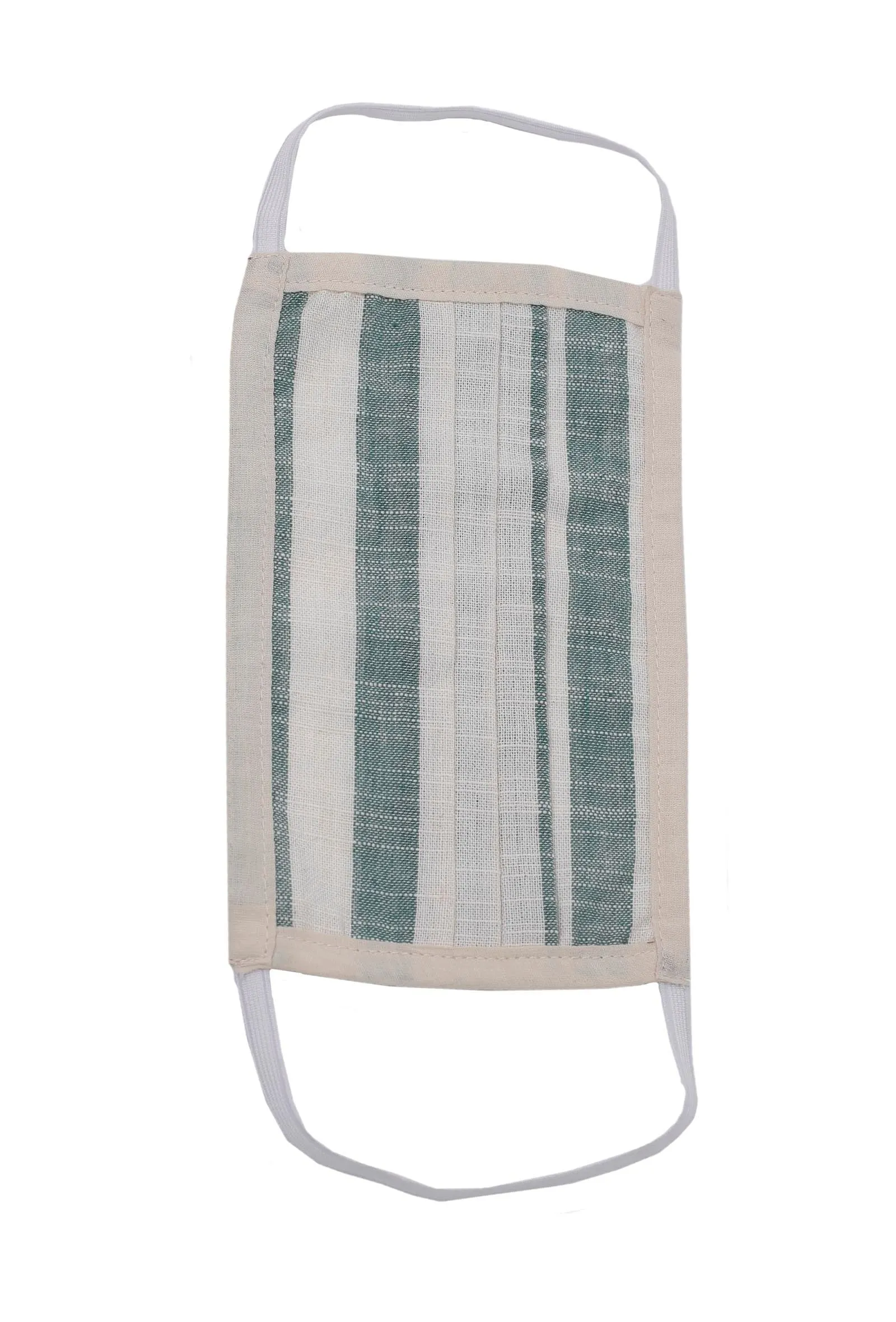 Set of 2: Green and White Stripes Pure Woven Cotton Kurta and Pants